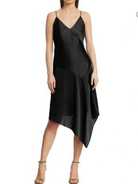 Bailey 44 black satin bias-cut slip dress, size S